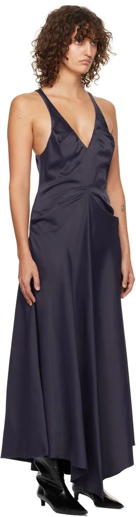 Victoria Beckham Navy Gathered Racer Back Midi Dress 2