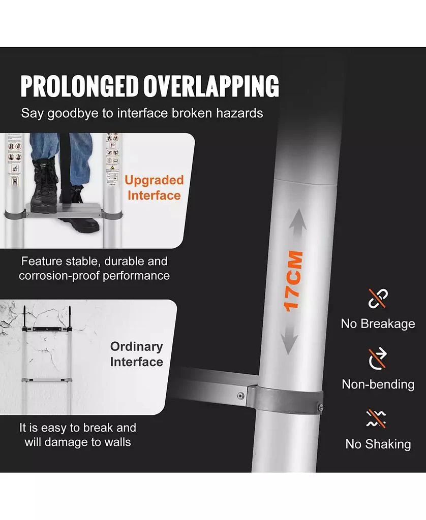 Mecale 15 ft Telescoping Ladder, Aluminum Multi-Button Retraction Extension Ladder, 400 lb Capacity, Non-Slip Feet, ANSI Listed 7
