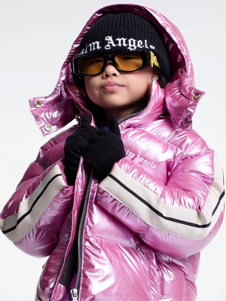 Palm Angels Palm Angels Girls Shiny Track Hooded Puffer Jacket in Pink 1