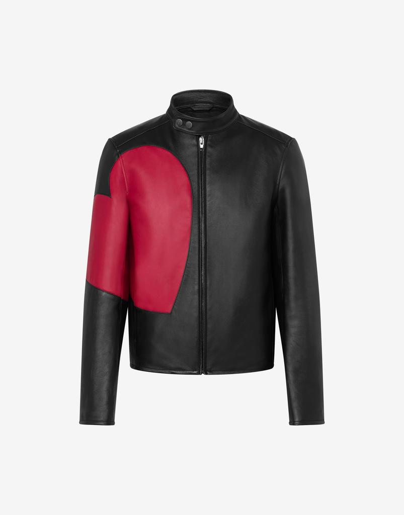 Moschino Heart Graphic Nappa Leather Biker Jacket