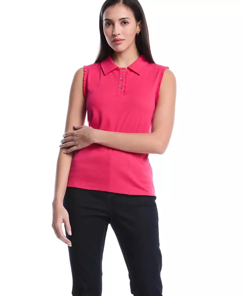 Rafaella Petite Ruffle Trim Sleeveless Polo Shirt