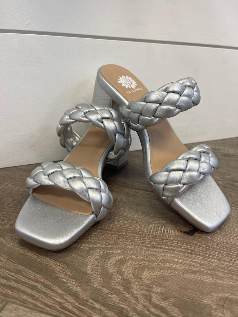 Yellow Box Womens Carlen Braided Heels Sandal In Silver