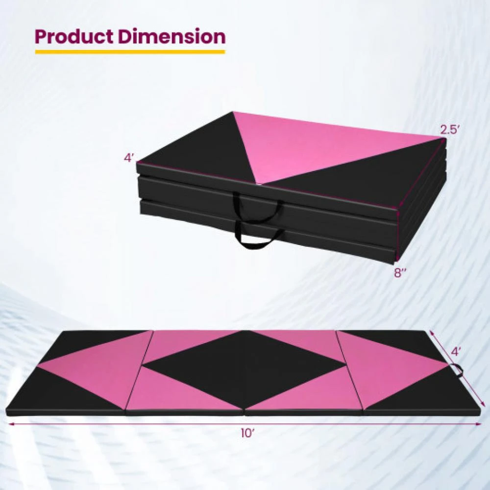 Hivvago 4-Panel PU Leather Folding Exercise Gym Mat with Hook and Loop Fasteners-Black & Pink 4