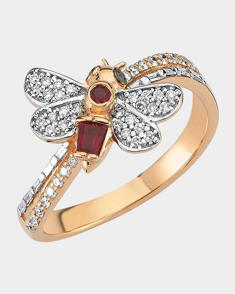 Bee Goddess Honeycomb Diamond and Stone Ring, Size 6.5 1