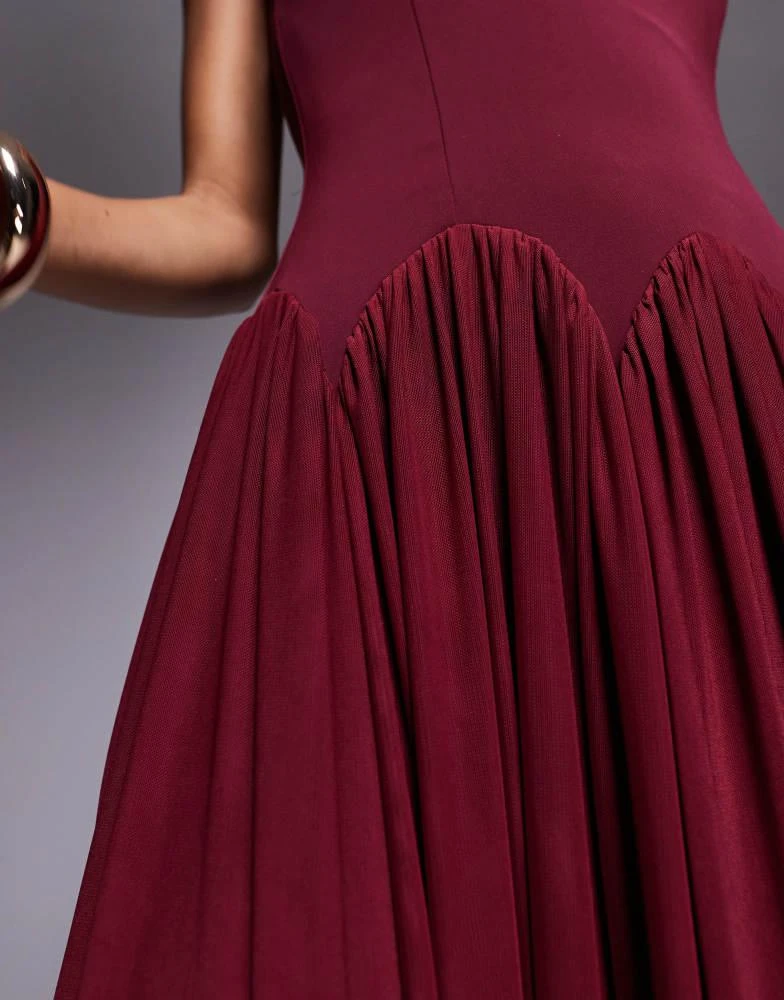 Rare Rare London cami scallop drop waist pleated maxi dress in burgundy -  Dresses & Skirts - Free Shipping - BeyondStyle