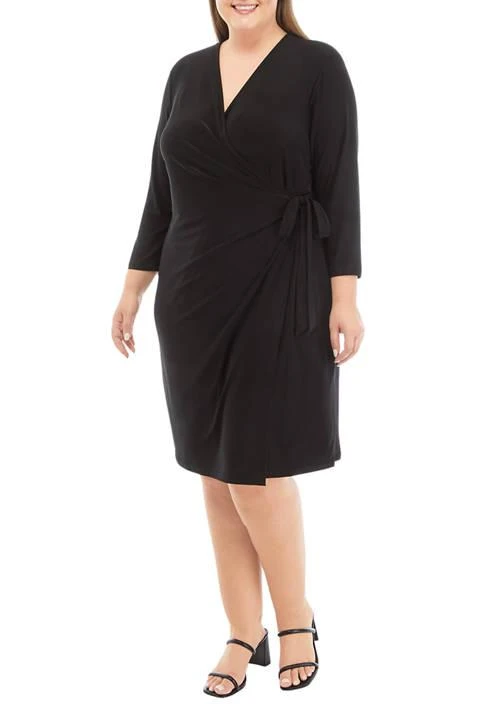 belk plus size dresses Women's Casual Elbow puff sleeves MSK Plus Size Crew Neck