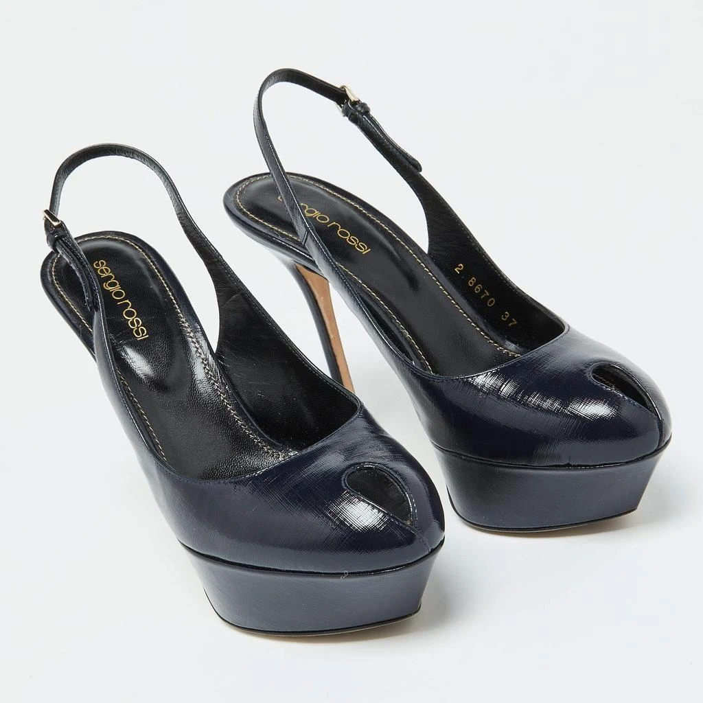 Sergio Rossi Sergio Rossi Blue Patent Leather Peep Toe Slingback Pumps Size 37 4