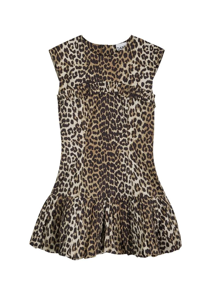 Ganni Leopard-print cotton-poplin mini dress 1
