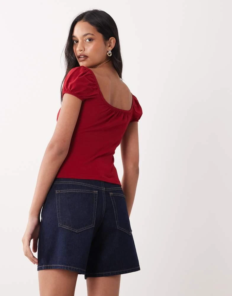 Miss Selfridge Miss Selfridge button detail milkmaid top in red 3