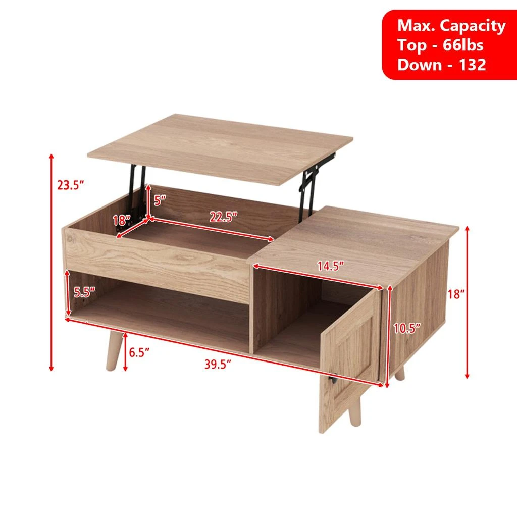 Hivvago Multi-Functional Coffee Table Featuring Lift Top and Concealed Storage 3