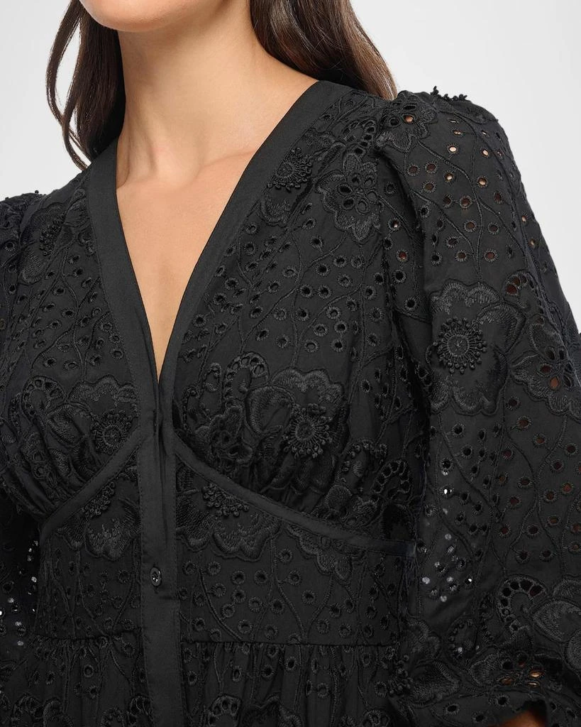 Shoshanna Sicily 3/4-Sleeve Floral Embroidered Midi Dress 4
