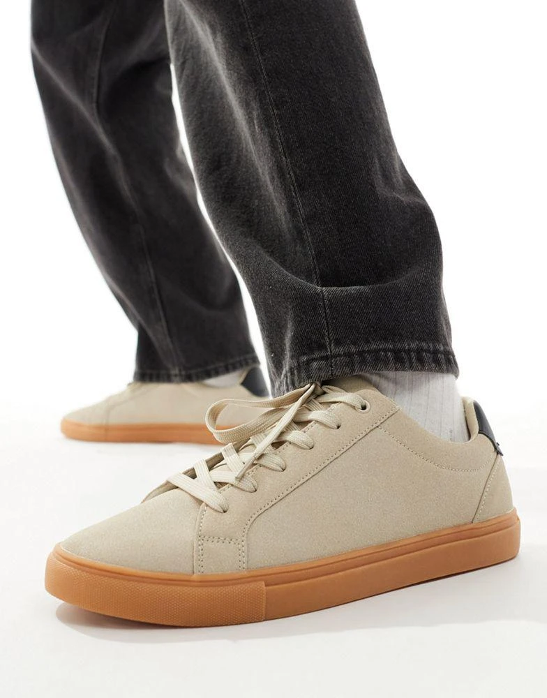 ASOS ASOS DESIGN beige suedette trainers with gum sole 1