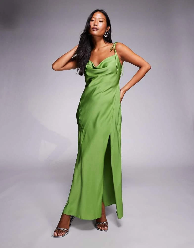 green emerald velvet dress ASOS DESIGN twist front bias satin maxi dress with gold hardware in ol   VinNews Recommendations