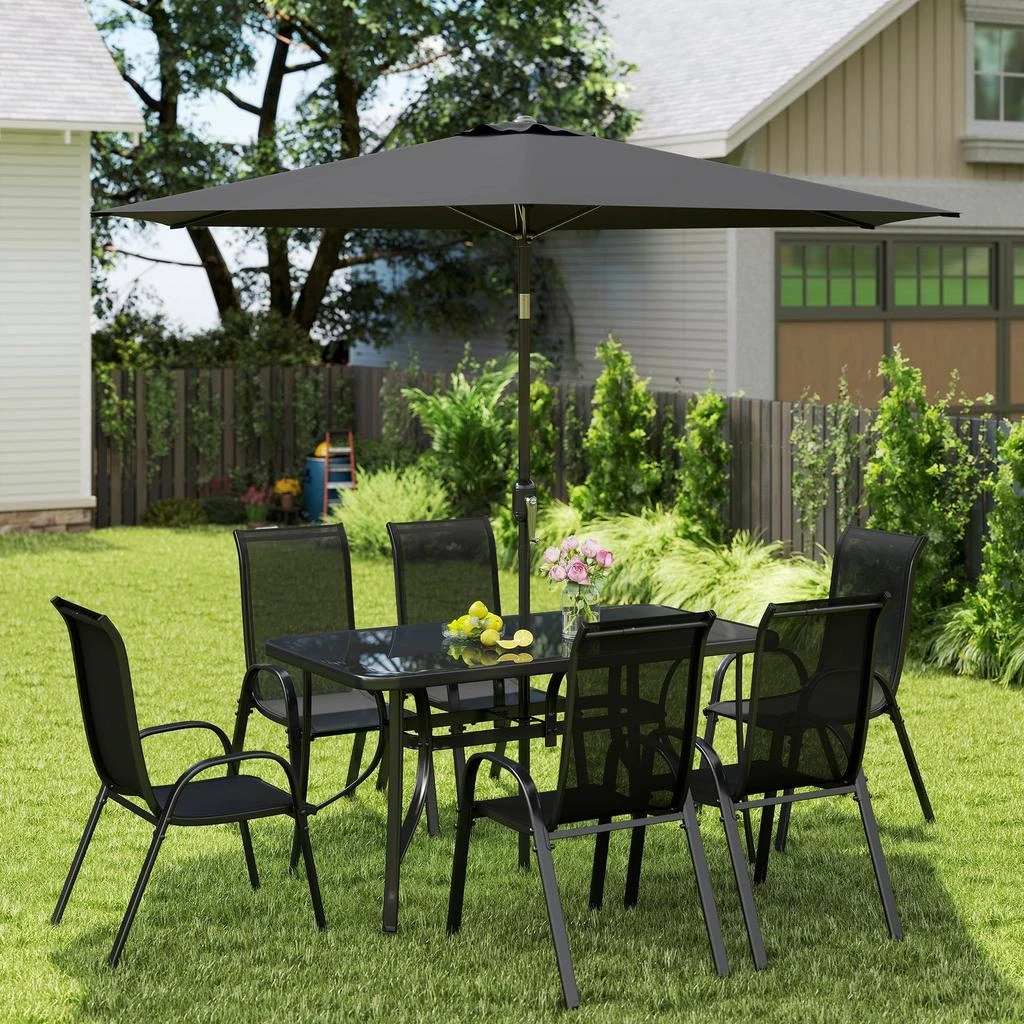 Hivvago Patio Table and 6 Chairs with 9 ft Umbrella 2