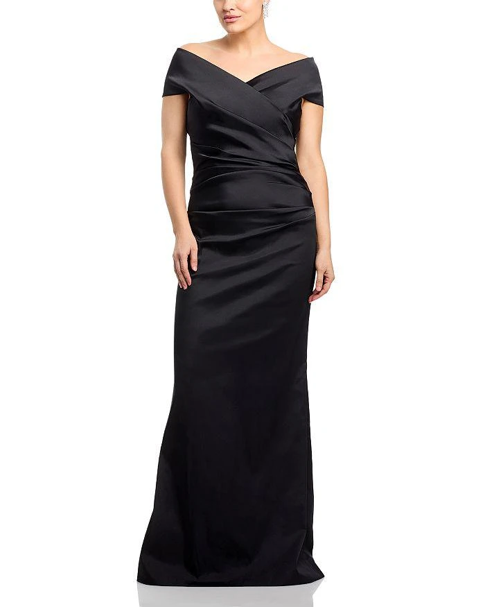 Teri Jon Satin Stretch Off The Shoulder Gown 3