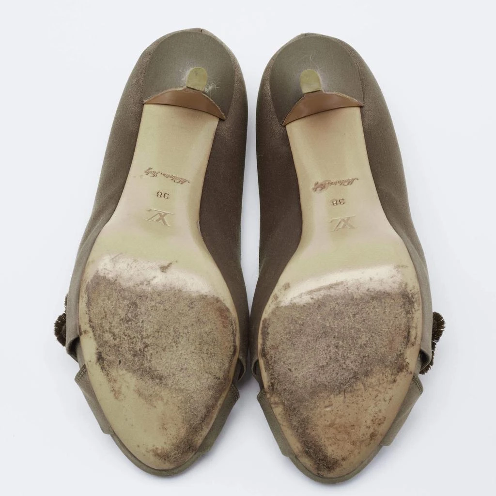 Louis Vuitton Louis Vuitton Dark Olive Green Satin Athen Open-Toe Pumps Size 38 6