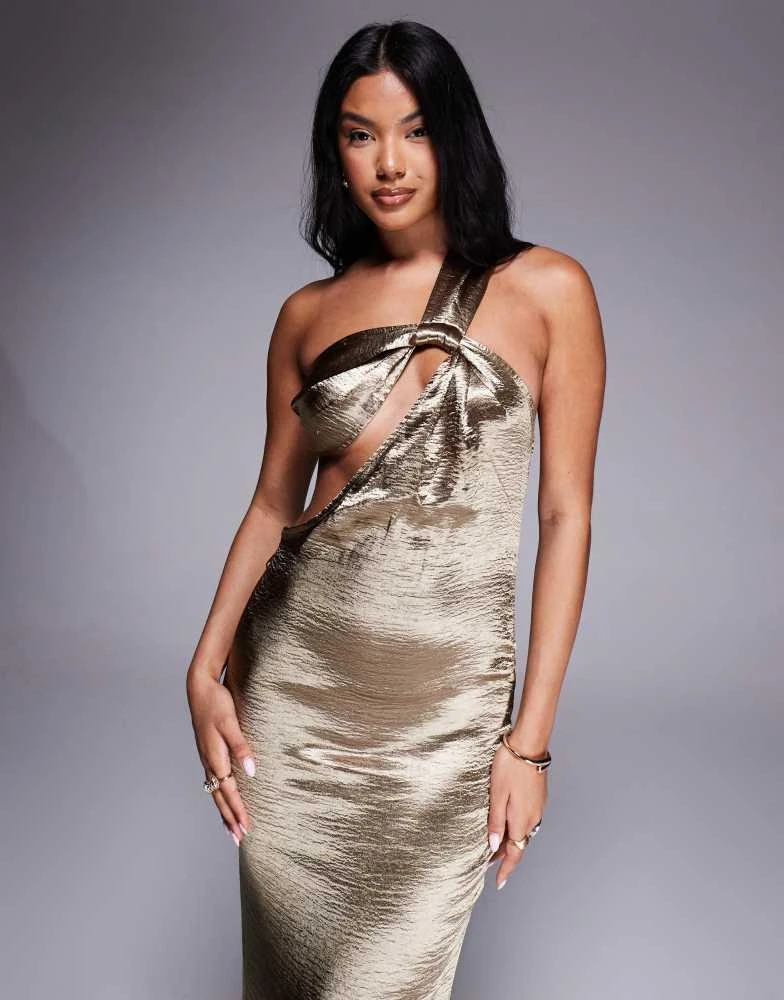 Aria Cove hammered satin one shoulder open back fishtail maxi dress in gold   On Sale Now with Up to 10% Off | Discover Exclusive Deals & Savings at  BeyondStyle  Authentic