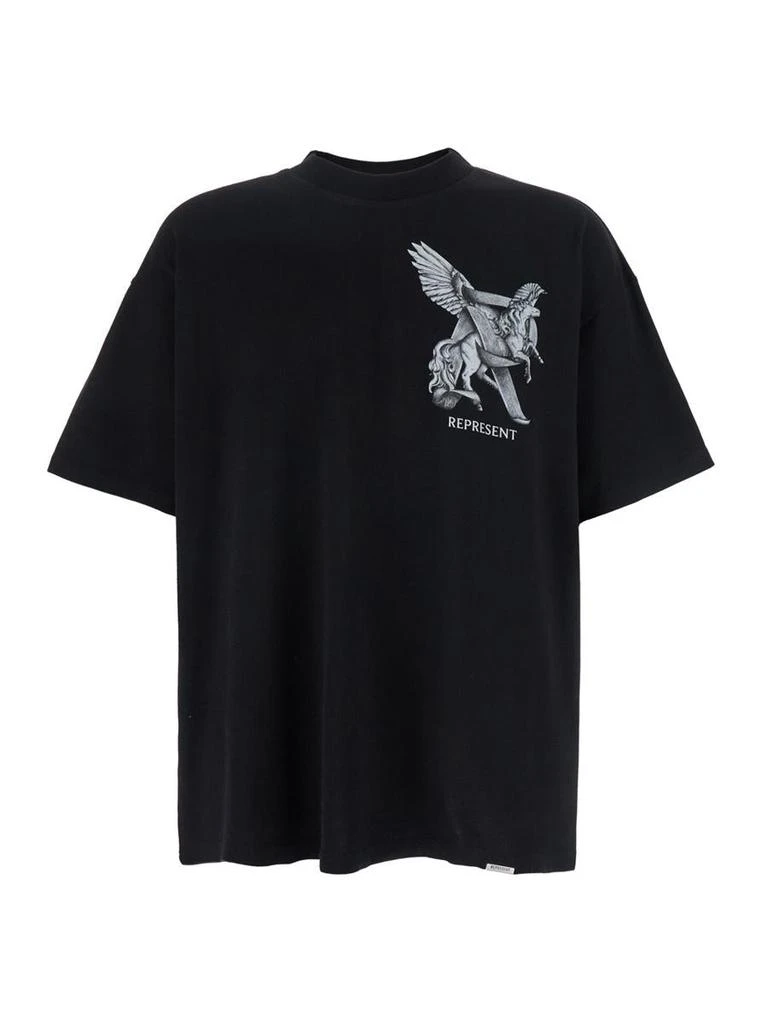 Represent 'Elegance Unicorn' Black Crewneck T-Shirt With Logo Print On The Front And Maxi Print On The Rear In Cotton Man 1