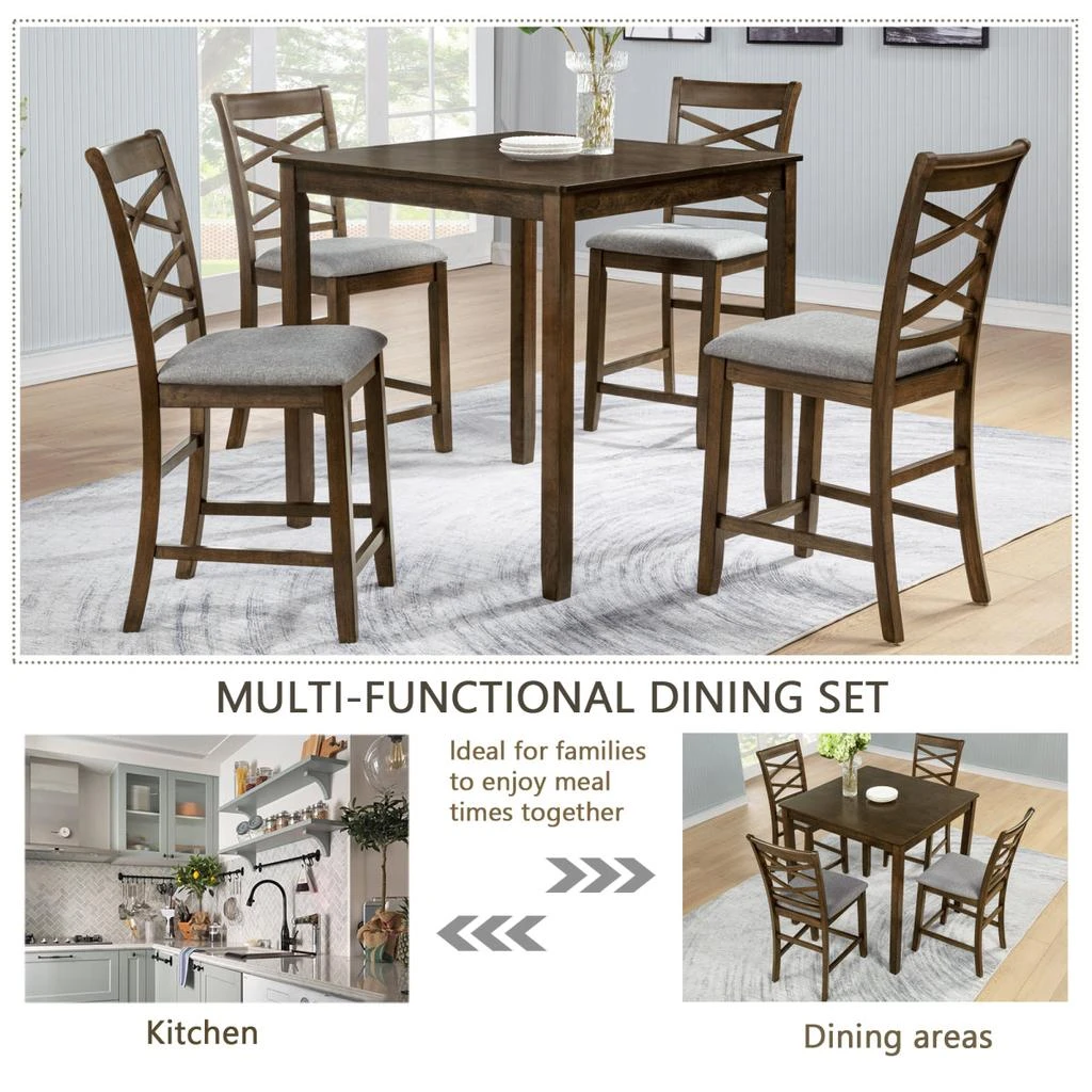 Streamdale Furniture Streamdale 5-Piece Counter Height Dining Table Set with 4 Chairs, Walnut 5