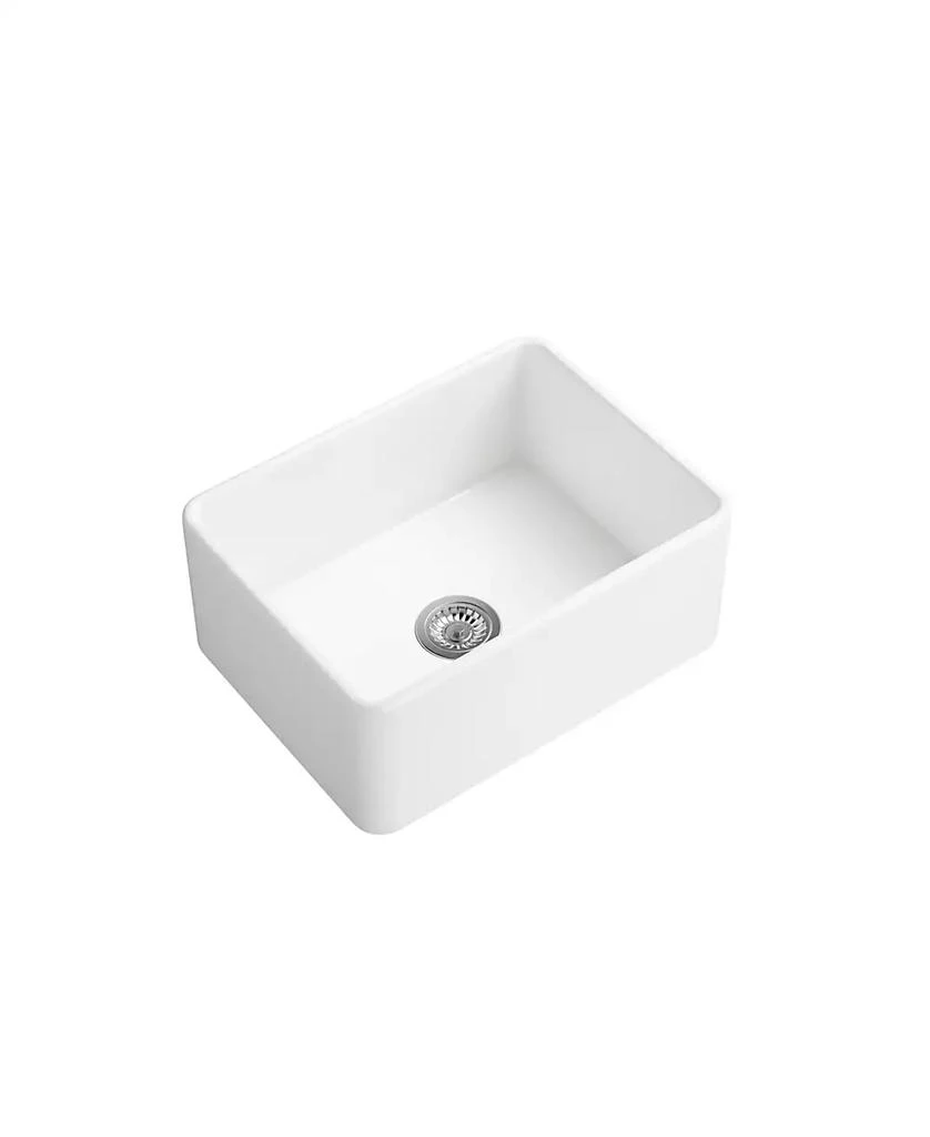 Flynama White Farmhouse Sink Deep Apron Sink Undermount Ceramic Single Bowl Kitchen Sink