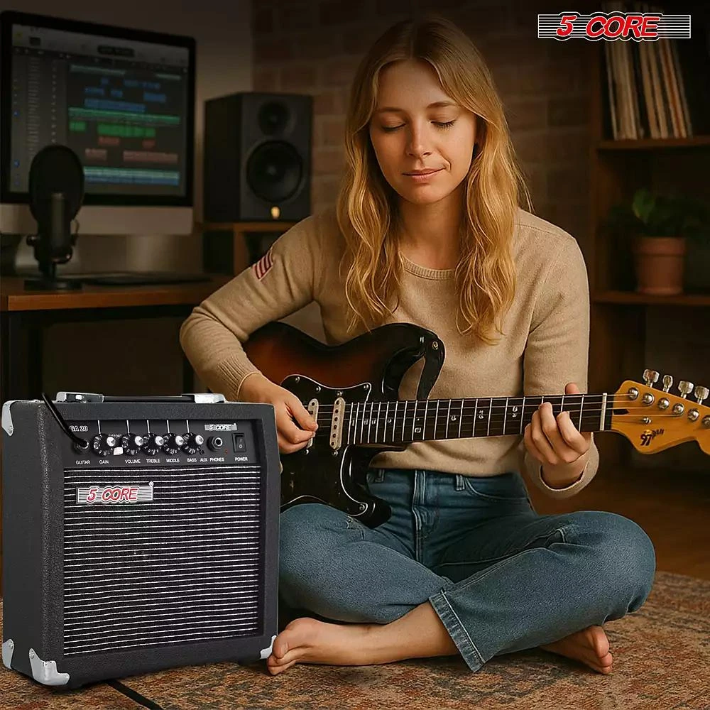 5 Core Guitar Amp 20W Electric Portable Mini Amplifier w Built in 6.5" Speaker Aux Headphone Jack 3