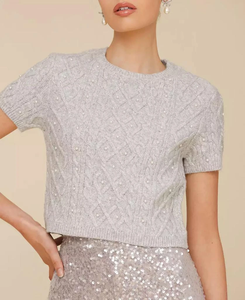 Avec Les Filles Women's Pearl Cable-Knit Cropped Sweater Tee 4