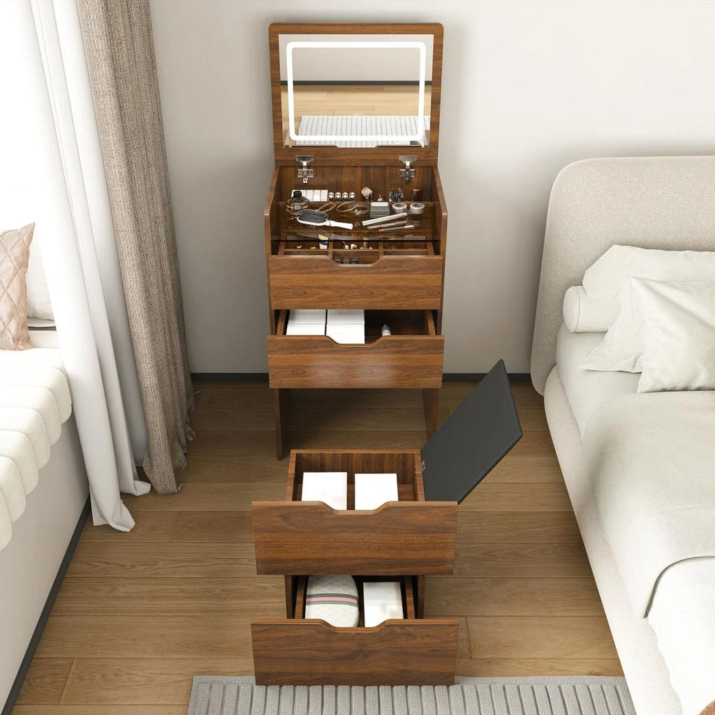 Streamdale Furniture Streamdale 3-in-1 Vanity Desk with Lighted Mirror 
Stool, Flip Top Makeup Dressing Table (Walnut) 2