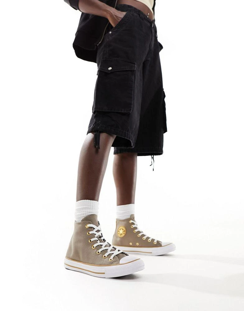 Converse Converse Chuck Taylor All Star Hi twill trainers with gold details in brown 5