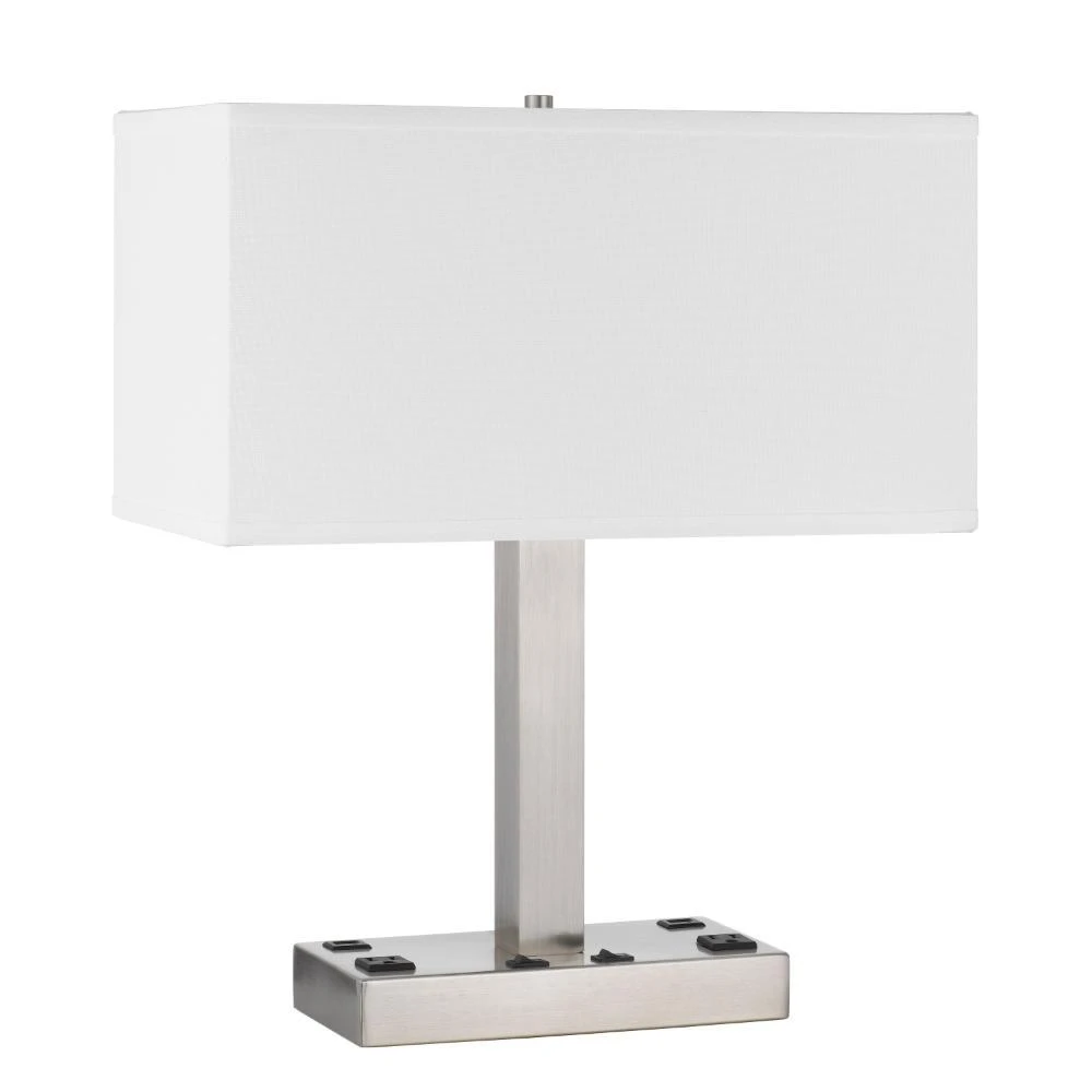 Hivvago Colm Table Lamp, 2 Ports and 2 Power Outlets, Brushed Steel 21 Inch