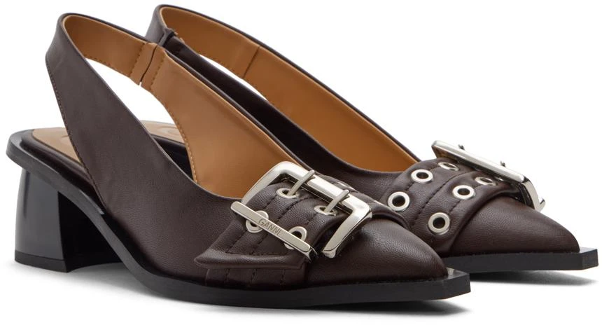 Ganni Brown Feminine Buckle Slingback Heels 4