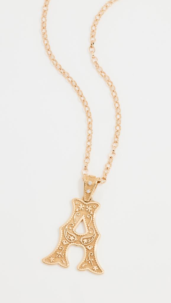 Marlo Laz 14k Small Southwestern Initial Charm 1.8 Rolo Chain For Charm  A