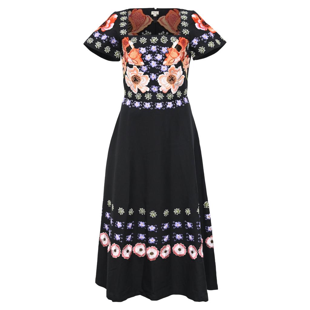 Temperley London Floral Embroidered Dress in Black Cotton