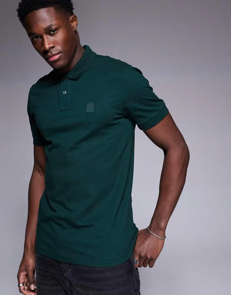 Hugo Boss BOSS Orange Passenger tonal logo pique polo slim fit in dark green 3