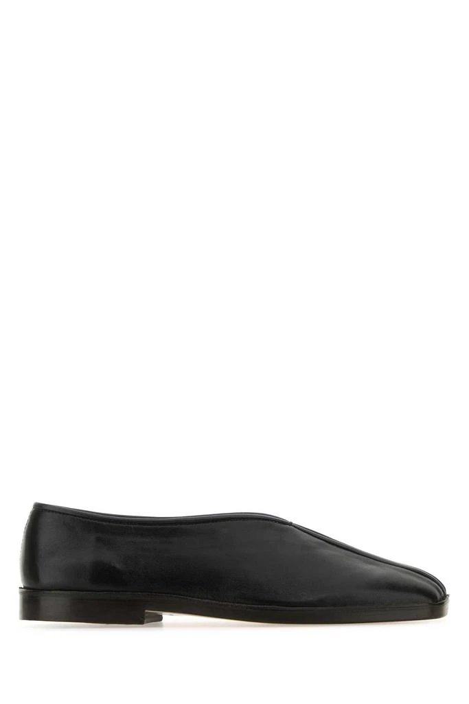 Lemaire Black Leather Flat Piped Slip Ons 1