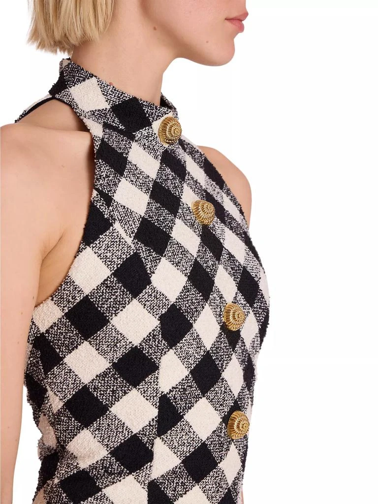 Balmain Check Tweed Halter Minidress 6