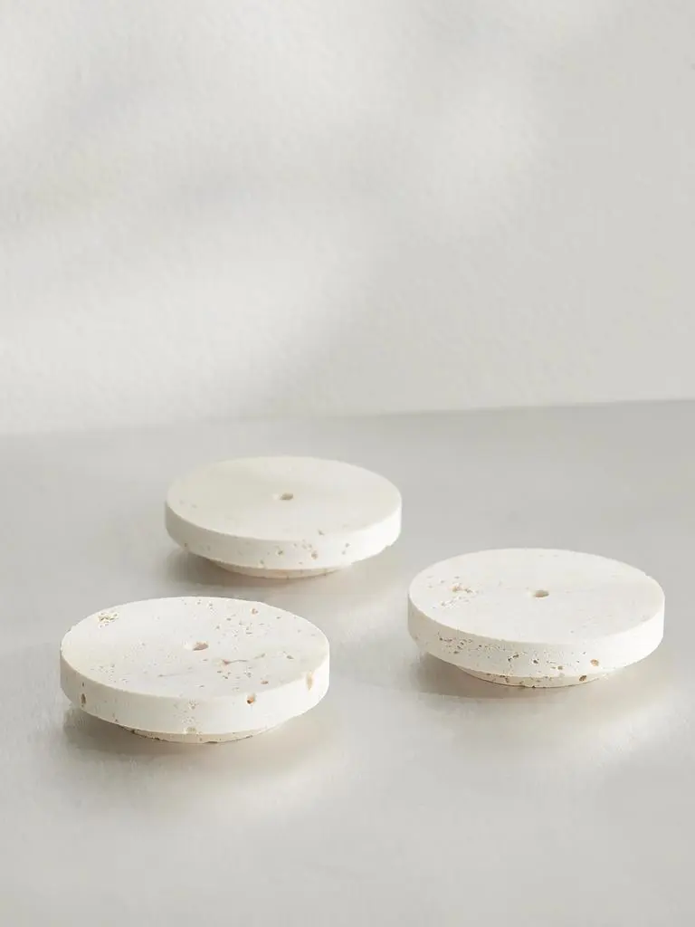 RÓHE Dish Small Set Of Three Travertine Candleholders - Off-white