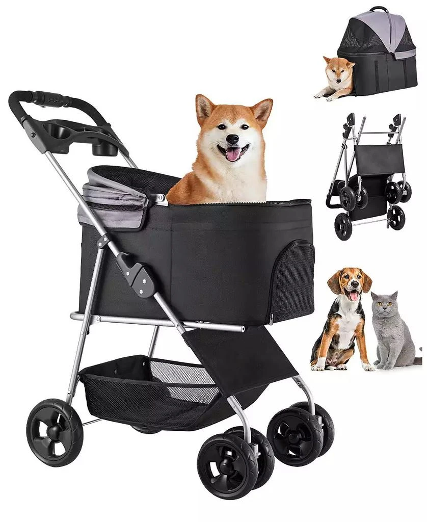 SUGIFT Pet Stroller 35 LB Foldable Dog Stroller 4-Wheel with Detachable Carrier 7
