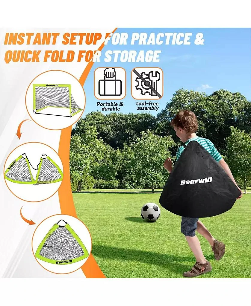 Bearwill Kids Soccer Goal Set of 2, 4x3FT Pop Up Backyard Goals with Training Kit - Includes Ball, Cones, Ladder 
Targets 4