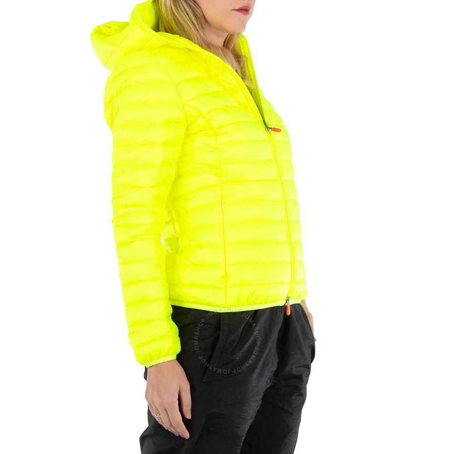 Save The Duck Save The Duck Fluo Yellow Kyla Hooded Puffer Jacket, Brand Size 3 (M/L)