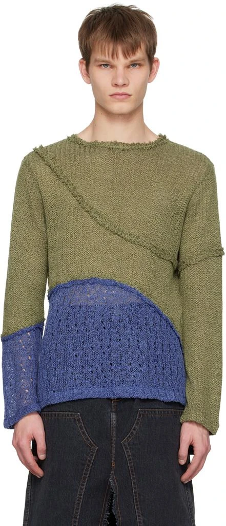 Andersson Bell Khaki & Blue Contrast Sweater 1