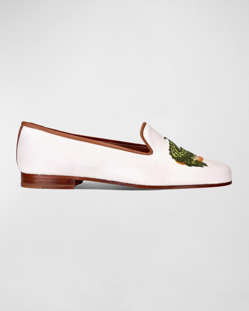 Stubbs and Wootton Men's Embroidered Alligator Raffia Loafers