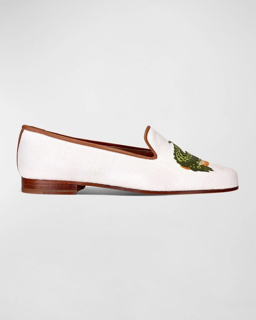 Stubbs and Wootton Men's Embroidered Alligator Raffia Loafers 1