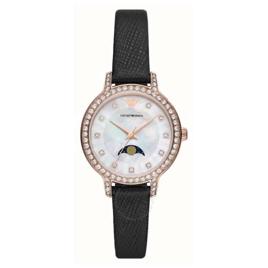 Emporio Armani Cleo Quartz Moon Phase White Mother of Pearl Dial Ladies Watch AR11514