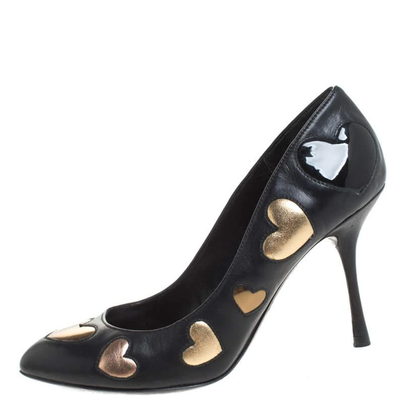 Dolce & Gabbana Dolce & Gabbanna Black Leather Heart Applique Pointed Toe Pumps Size 36.5 2