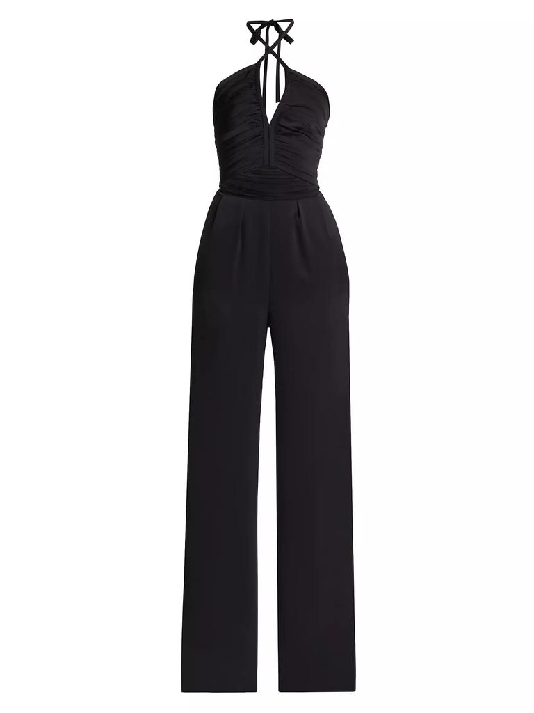 Ramy Brook Maddy Smocked Satin Wide-Leg Jumpsuit