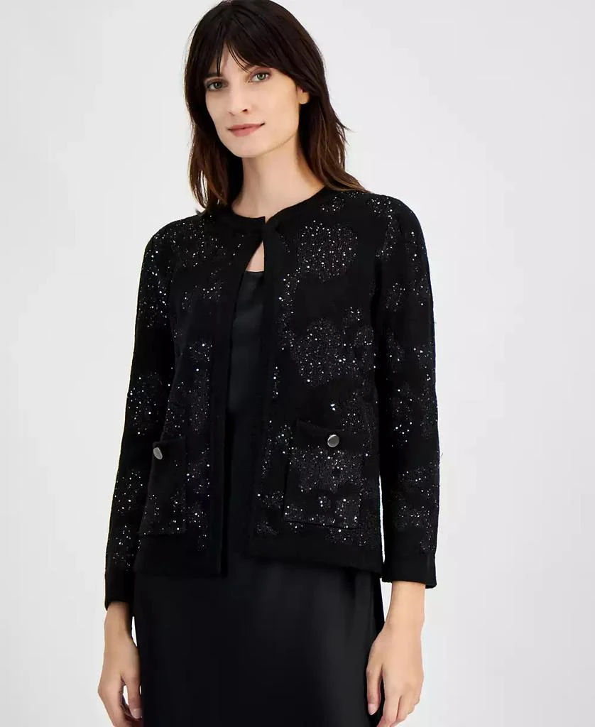 Anne Klein Women's Open-Front Patch-Pocket Sequin Cardigan, Created for Macy's 1