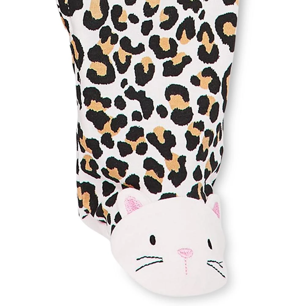 Little Me Baby Girls Animal Print Footed Coverall With Cat Applique 3