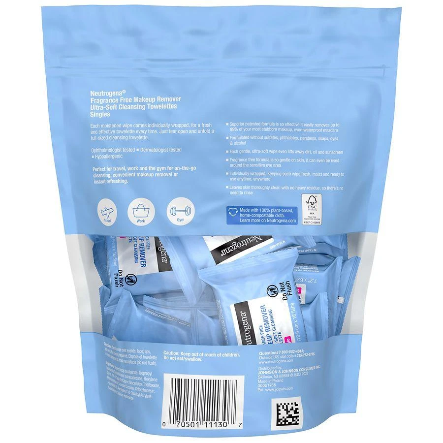Neutrogena Makeup Remover Cleansing Towelettes, Individually-Wrapped Daily Face Wipes Fragrance-Free 3