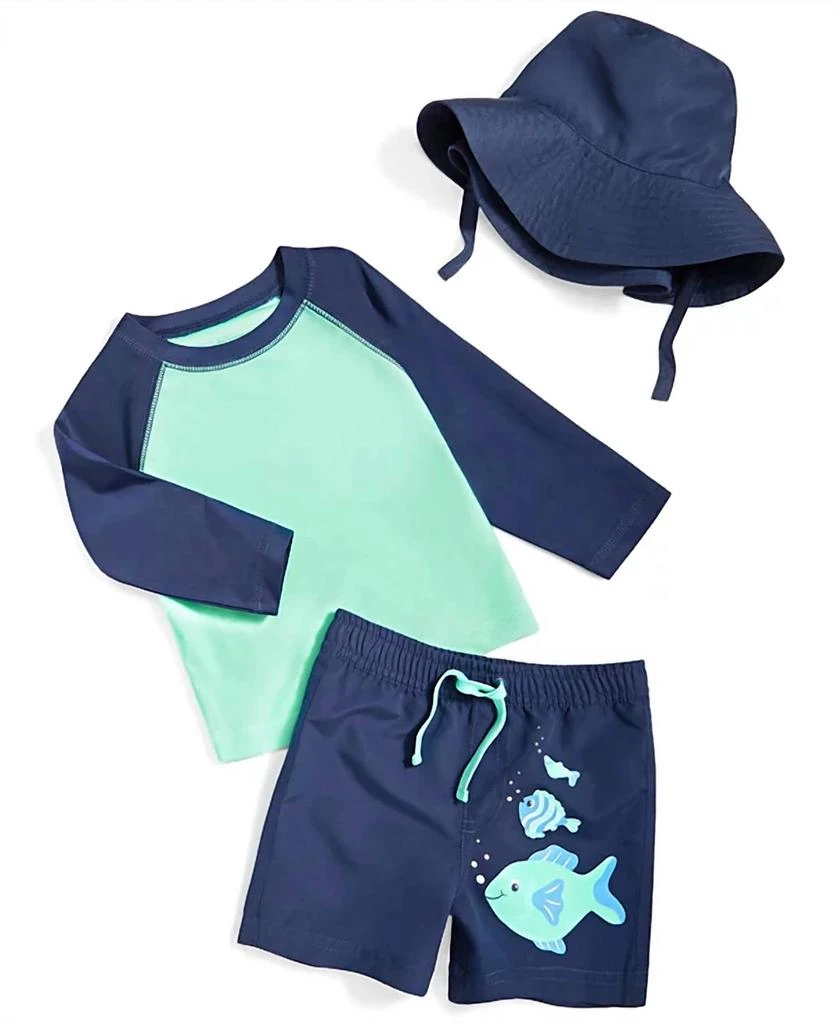 First Impressions First Impressions - Baby Boys Fish Rashguard, Swim Shorts And Hat Set 1