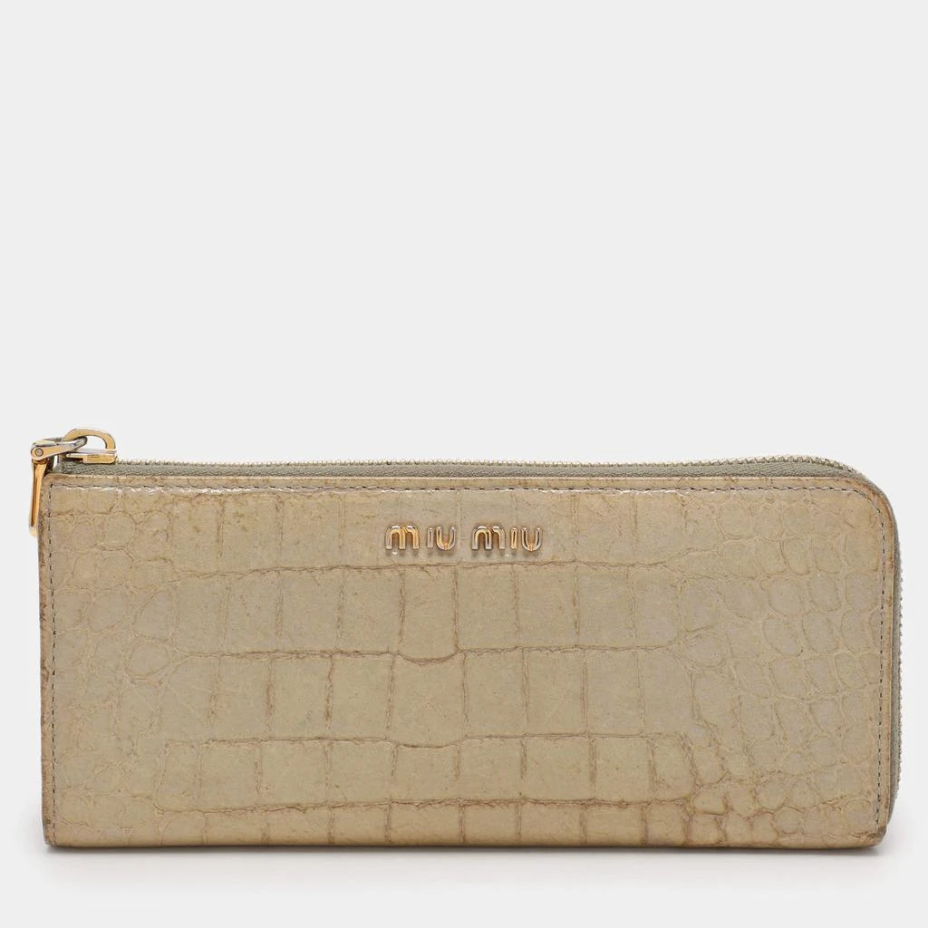 Miu Miu Miu Miu Light Green Croc Embossed Patent Leather Continental Wallet 1